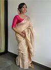 Ddf Cream Soft Lichi Silk Banarasi Saree catalog
